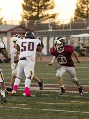 Exciting football match captured at a high school stadium in Roseville, California.